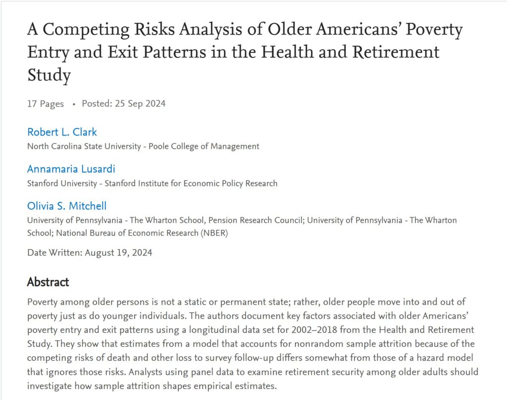 Research paper for the benefits of financial literacy education, "A Competing Risks Analysis of Older Americans Entry and Exit Patterns in the Heath and Retirement Study"
