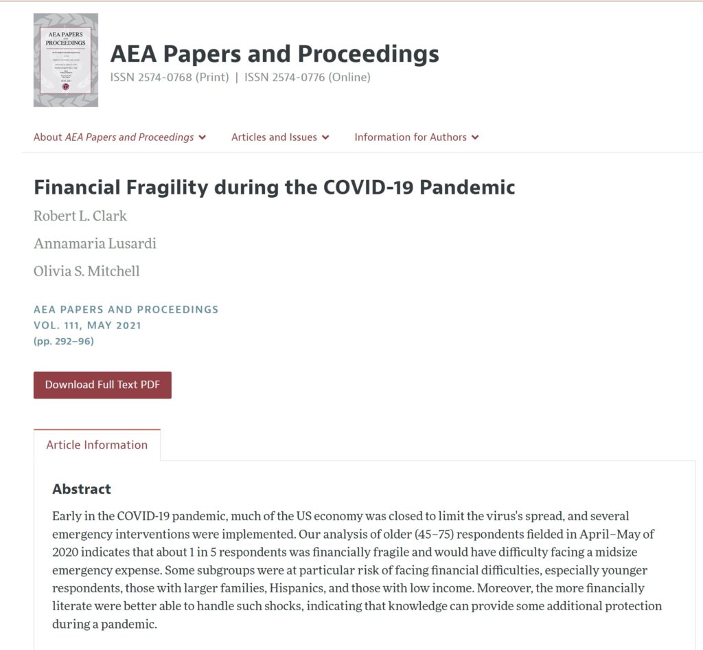 Research paper, "Financial Fragility during the Covid-19 Pandemic"