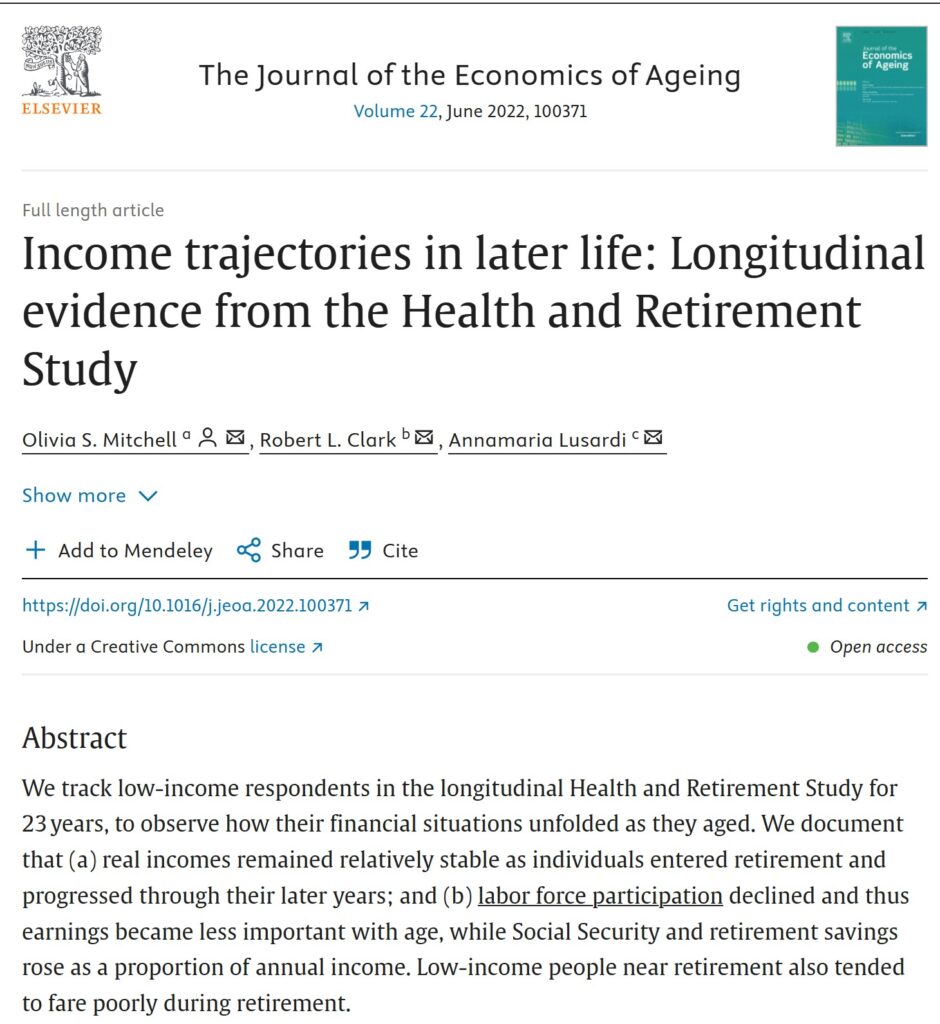 Research paper for the benefits of financial literacy education, "Income trajectories in later life: Longitudinal evidence from the Health and Retirement Study?