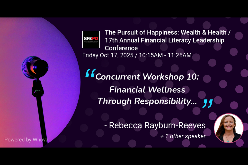 Flyer with purple and black background with microphone for the 17th Annual Financial Literacy Leadership Conference